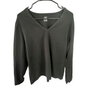 Jones Sport Basic Plain Black V-Neck Stretchy Long Sleeve T-Shirt